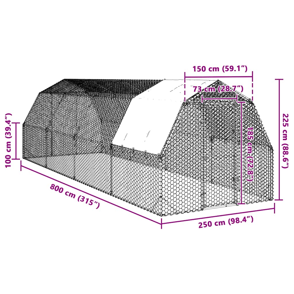 Vidaxl Coop With Roof 2.5X8X2.25 M Galvanized Steel