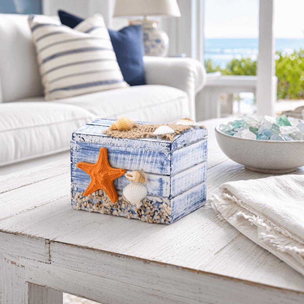 Ocean Themed Wooden Storage Box Portable Wooden Trinket Box Wooden Jewelry Box  Home Organization