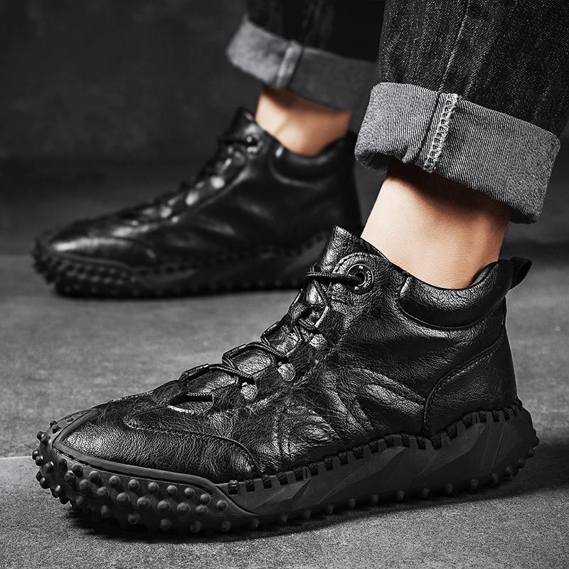 38-46 Fall/ Winter Mens Handmade  Leather  Soft Sock Ankle Boots Autumn Winter Men Boots Men's Ankle Boots Handmade Plush Shoes Casual Shoes
