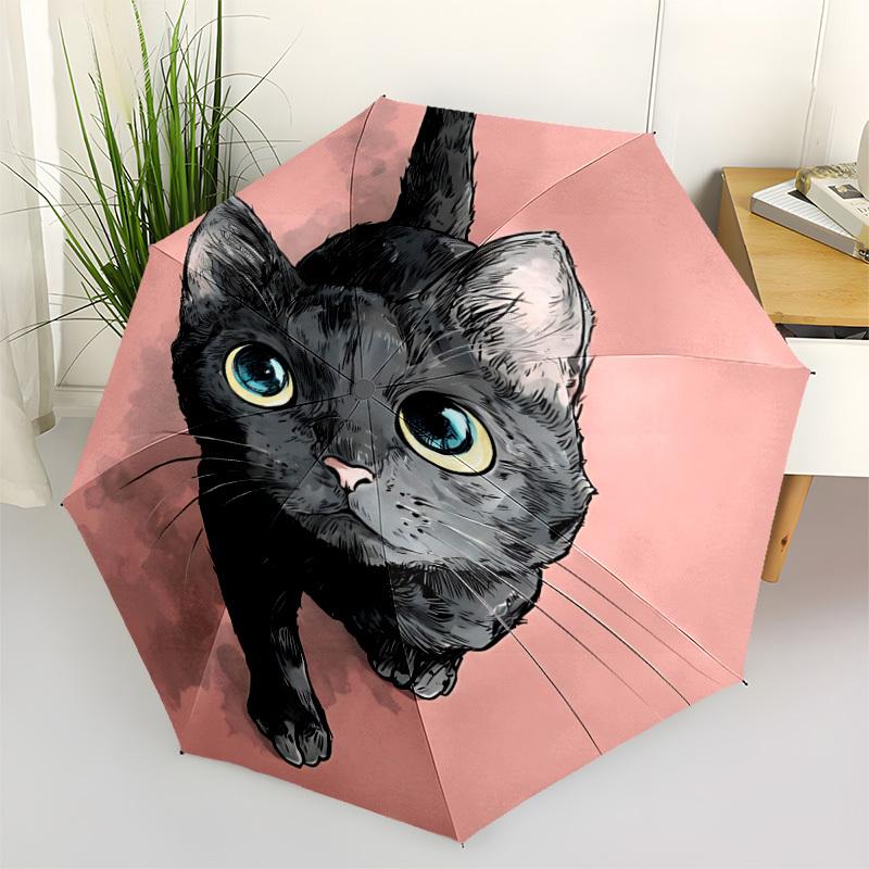 

1pc Cat Umbrella Portable Folding Umbrella Durable Iron Frame, Suitable for All Seasons Home Travel Outdoor yy260319005