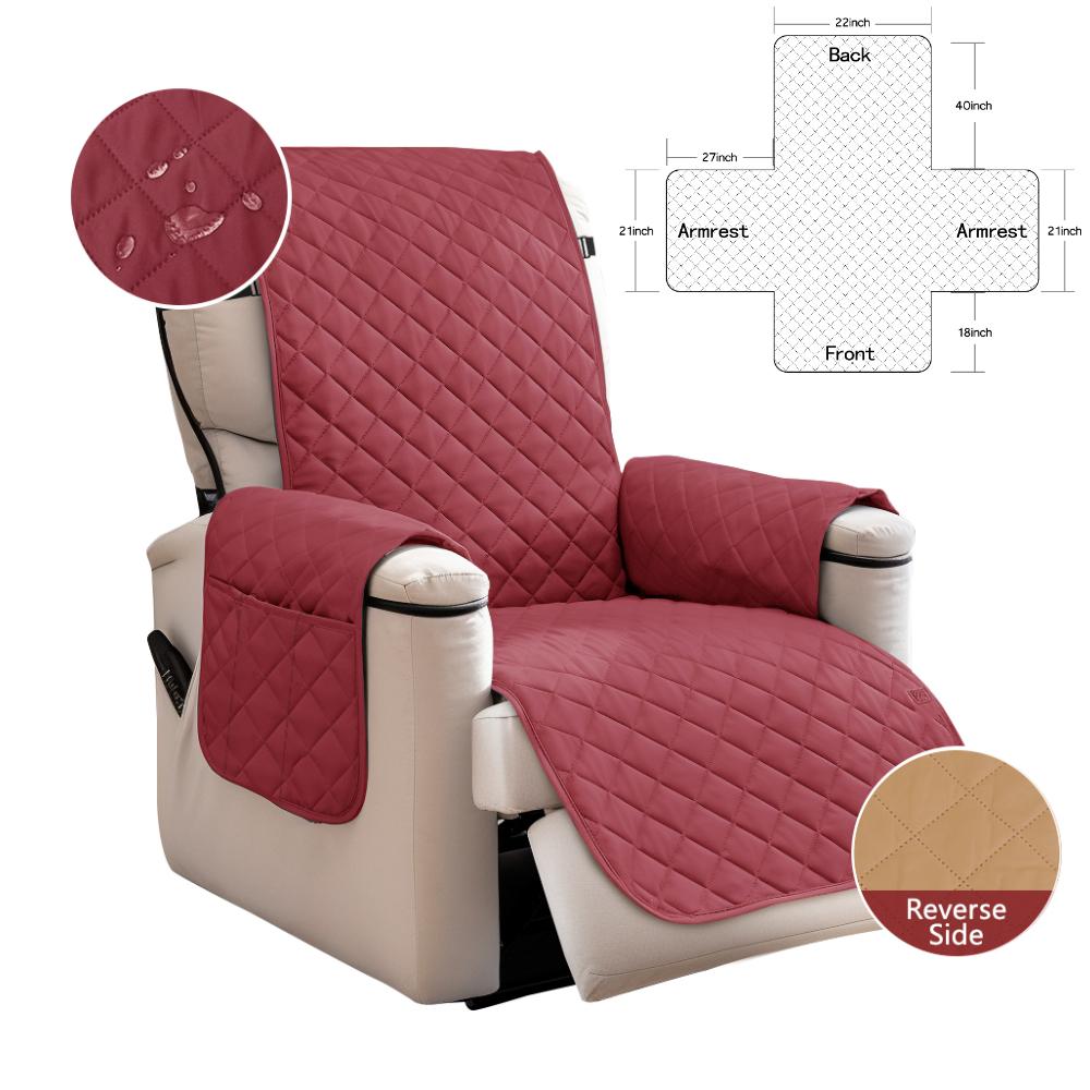 Reversible Recliner Sofa Covers Waterproof Armchair Slipcovers with Pockets Furniture Protector with Elastic Straps for Pets