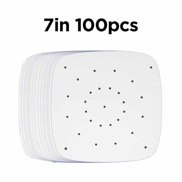 

100 шт., вкладыши для фритюрницы 7/8/9 дюймов, перфорированный антипригарный коврик для приготовления на пару, выпечки, приготовления пищи, белая кастрюля, масляные бумажные аксессуары 100PCS