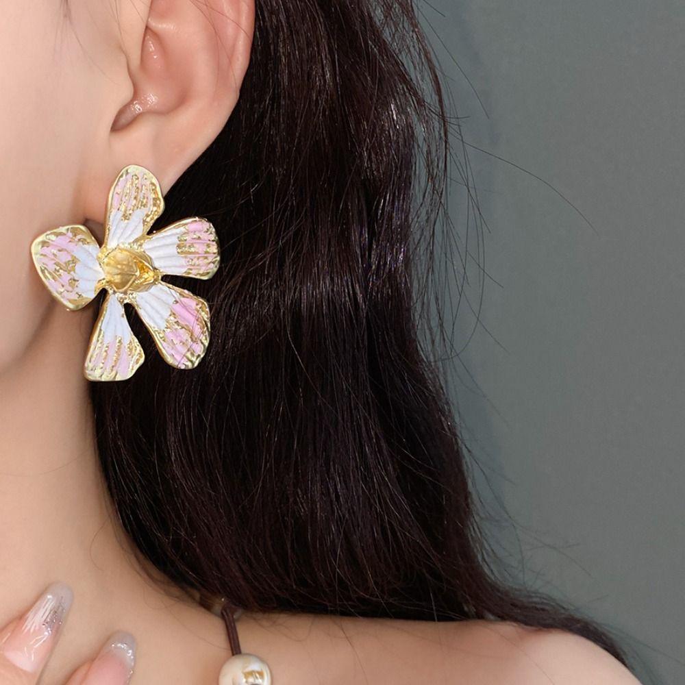 Sweet Oil Drop Flower Ear Studs Baroque Korean Style Earrings Enamel Flower Earrings  Jewelry