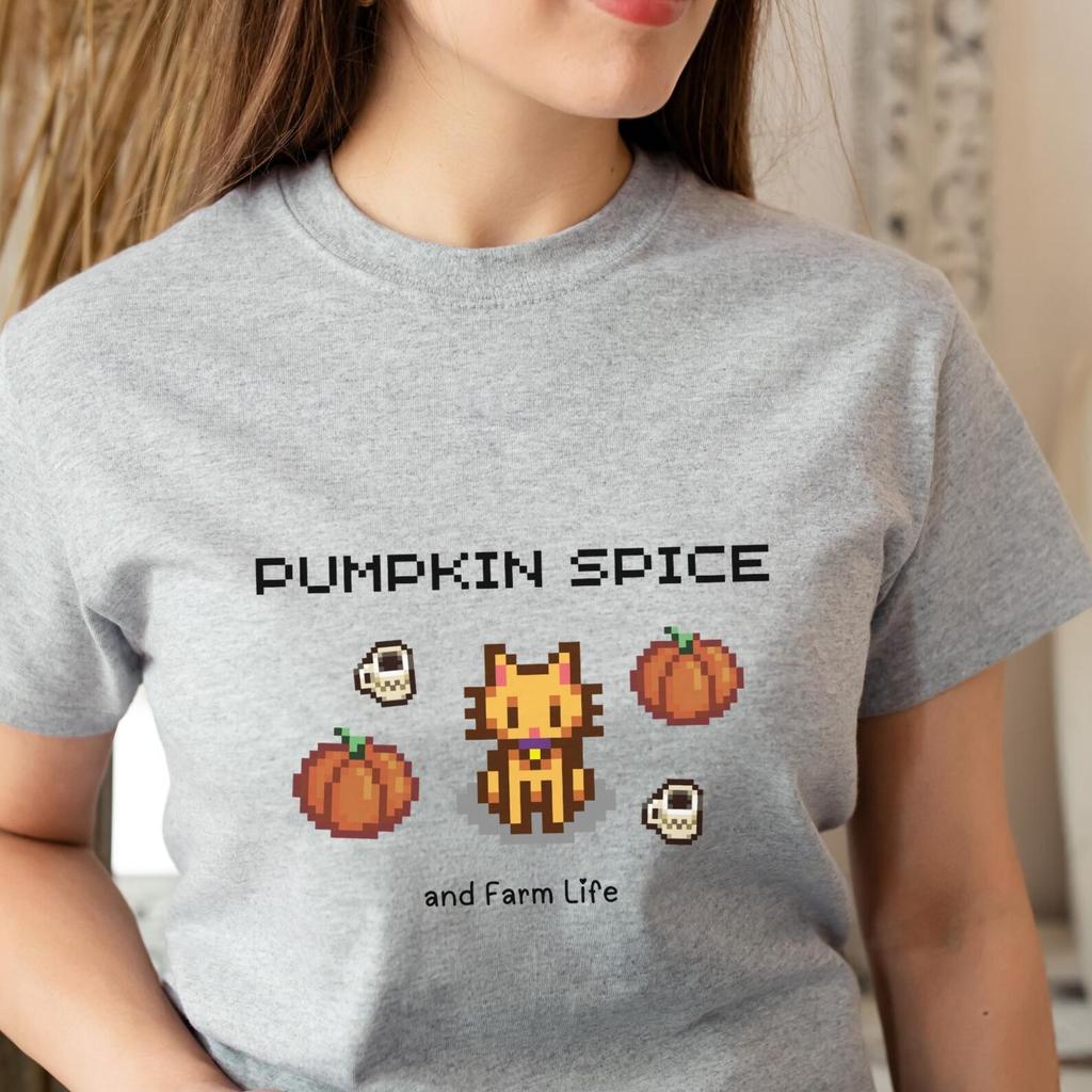 Stardew Valley Shirt, Pumpkin Spice and Farm Life, Stardew Valley Cat Shirt, Cozy Gaming Gift, Fall T-Shirt