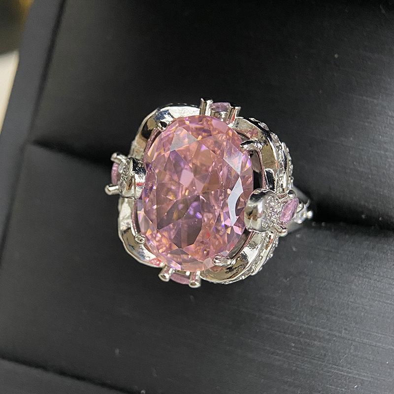 

2026 Heavy Industry Rich Woman Flower Butterfly Gemstone Ring Plated with 18k Oversized Exaggerated Aquamarine Light Luxury High-end Ring Resizable