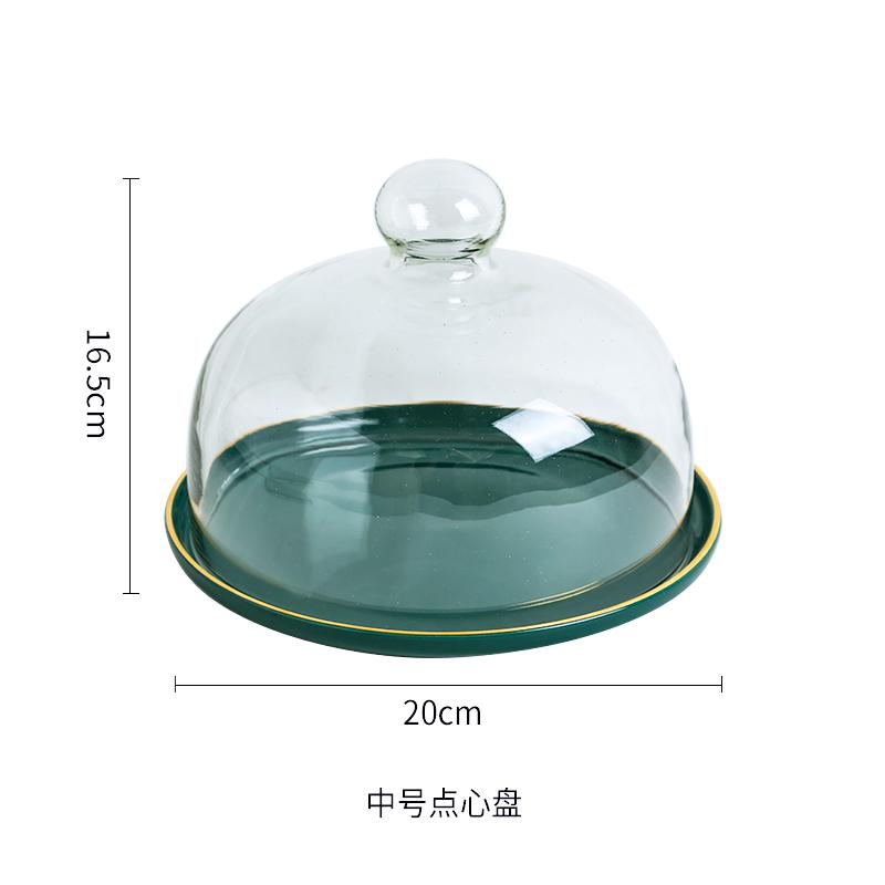 Formă de tort ceramică verde, capac de sticlă, farfurie rotundă pentru fructe, suport pentru tort, farfurie pentru gustări/desert, tavă decorativă de prezentare, capac transparent