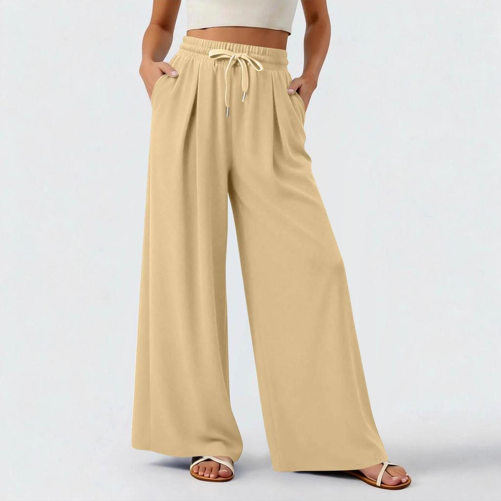 Women's Lightweight Wide-leg Casual  Color Flowing Trousers