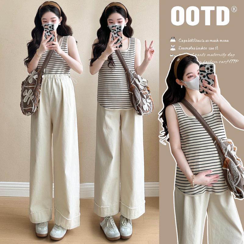 Maternity Petite Striped French Long Sleeve Shirt Set - High-End Spring/Summer Design