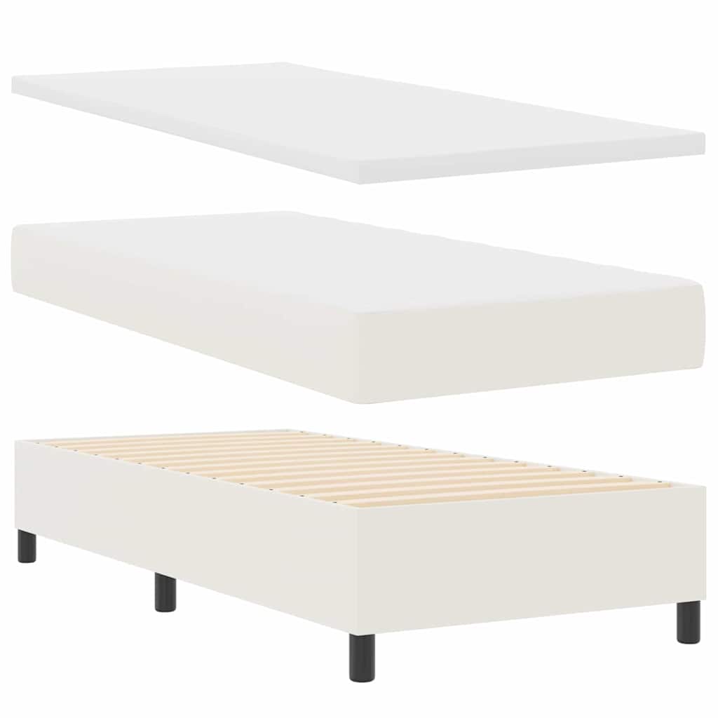 Box Spring Bed Cream and White 80 x 200 cm Cord Fabric