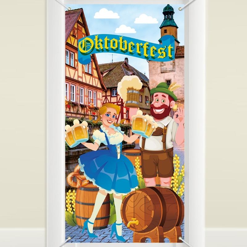 Oktoberfest Themed Party Decors 90X180Cm Durable Polyester Backdrops With Hanging Ropes For Event Celebration