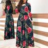 Rochie Bohemiană cu Imprimeu Floral, Mânecă Lungă, Femei, Primăvară Toamnă, Rochii Lungi, Guler Rotund, Fustă Amplă