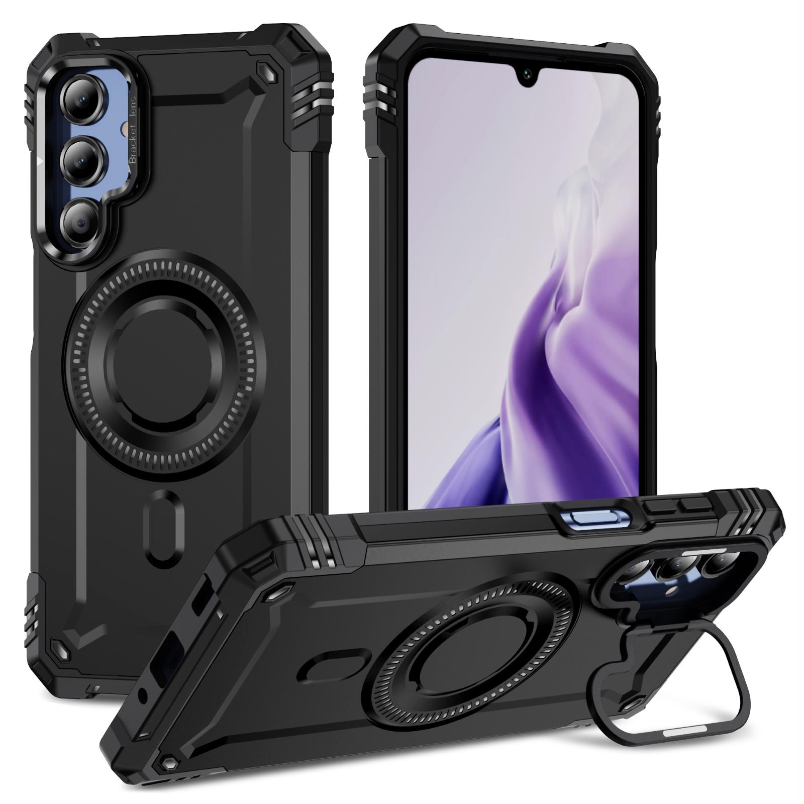 

For Samsung Galaxy A16 4G/5G Magnetic Case Metal Lens Frame Kickstand PC+TPU Mobile Cover A