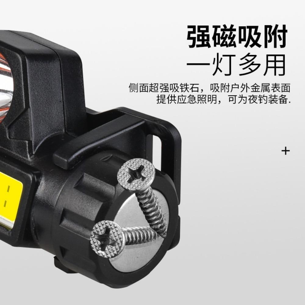 Akumulatorowa latarka czołowa LED na ryby, latarka kempingowa XPE COB, światło robocze, 2 tryby świecenia, z magnesem z tyłu, odpinana