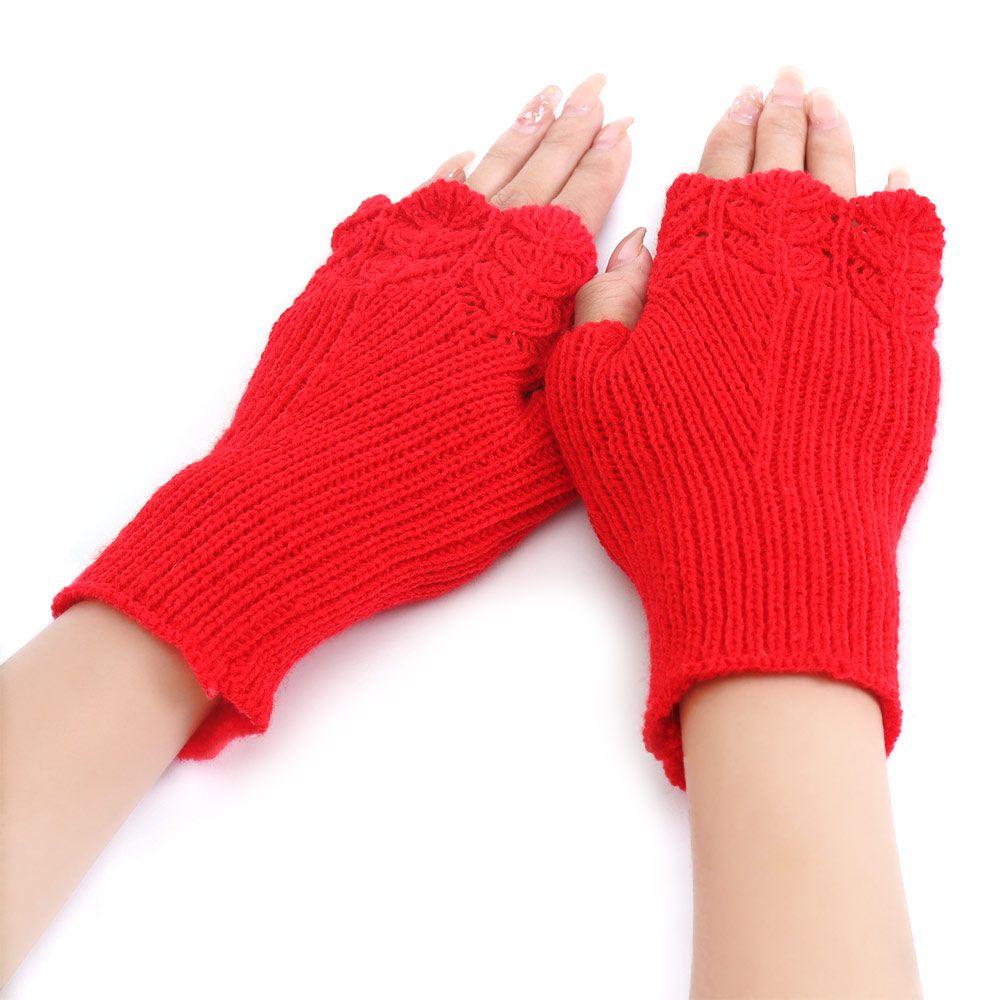 Women Girls Elastic Candy Color Arm Warmers Fingerless  Mittens Thick Warm Knitted Gloves