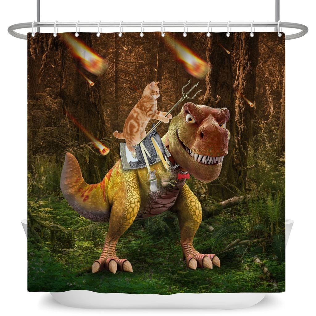 Cute Dinosaur Funny Animal Shower Curtains Bathroom Bathtub Decoration Waterproof Polyester Bath Curtain Home Decor with Hooks