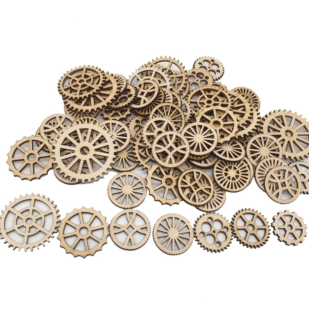 50pcs Laser Cut Gear Embellishment Wooden Shape Craft Wedding Decor