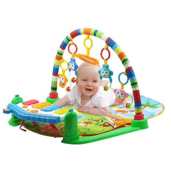 Baby Play Mat with Hanging Rattle Toy Light & Music Crawling Mat Kids Activity Gym Fitness Play Piano Game Blanket Early Educational Musical