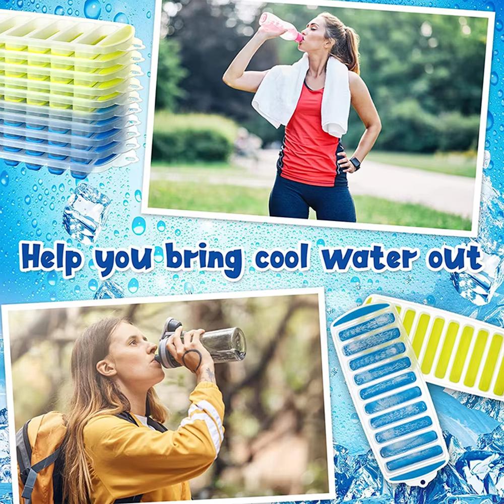 Långsmal Silikonform för Isbitar Pop Out Plastisbitsbricka med Lock Återanvändbar Isglassform Lättsläppt Barkitche