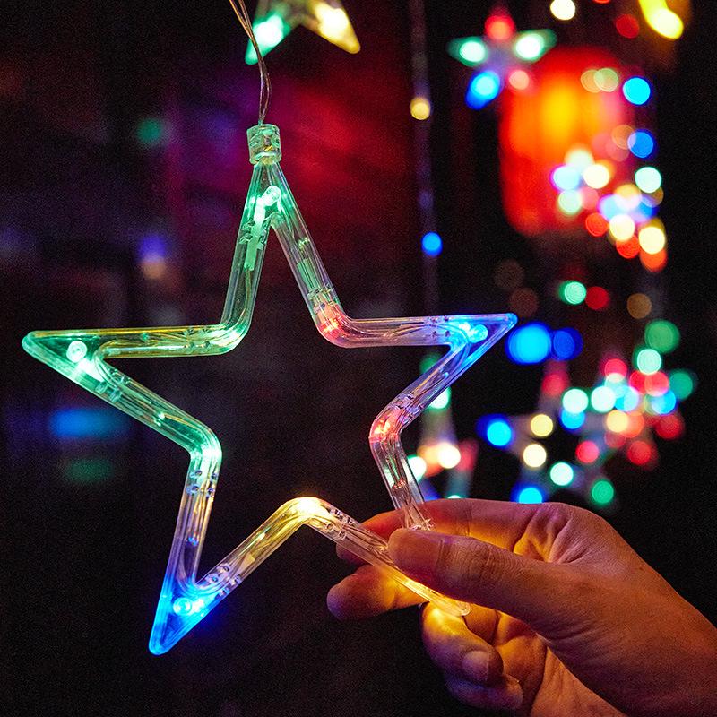 Solar-Powered Star and Moon LED String Lights - Colorful Outdoor Decor for Christmas and Festivals
