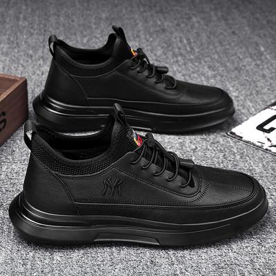 Autumn and Winter New PU Men's Shoes Student Versatile Casual Shoes British Fashion Trendy Shoes Sports Board Shoes Black Small Leather Shoes