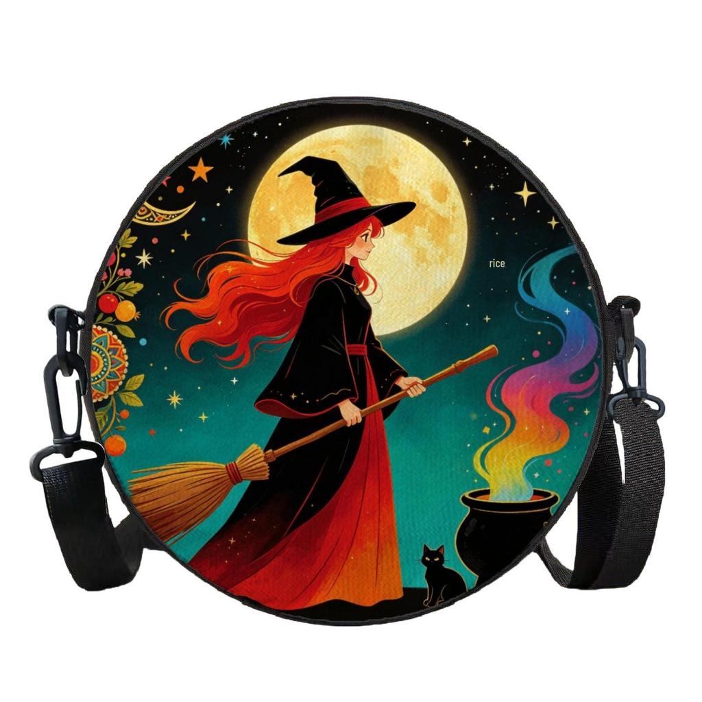 Korean Style Cartoon Print Crossbody Bag, Versatile Round Shoulder Bag for Women and Students, Customizable Design.
