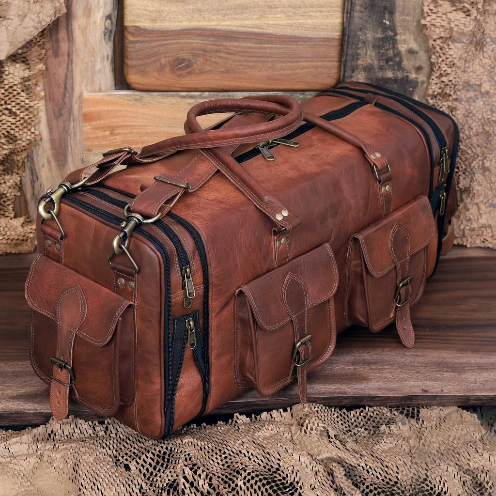 Personalized Handcrafted Leather Weekender Bag for Men Travel Overnight Monogram Duffel Groomsmen Gift