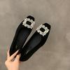 Flat Bottom Silver High-end Square Head Rhinestone Single Shoes Women's Shoes Autumn 2025 New Commuter Black Beanie Shoes