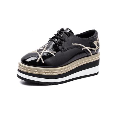 Zapatos de Cuero Pequeños Gruesos con Suela Gruesa, Redondos y Atados, Estilo Británico Casual para Mujer, Colección Primavera 2024. HZB