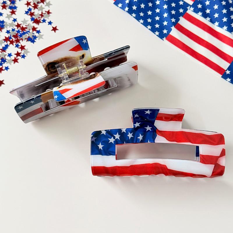 Usa Flag Heart Star Hair Claw Clips Patriotic Acrylic Hair Claws For Women Girls Independence Day Party Daily Hair Accessories
