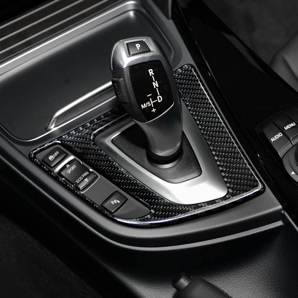 Car Gear Shift Panel Sticker Decal Carbon Fiber Trim fits for BMW F30 F31 F34 3GT F32 F33 F36 2012- Accessories - 330e NOT FIT (Black)