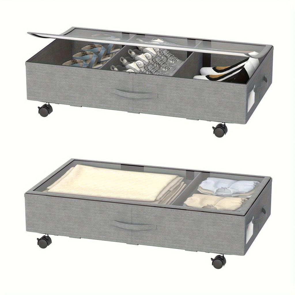 Large Under-Bed Storage Box with Wheels & Dustproof Fabric Lid
