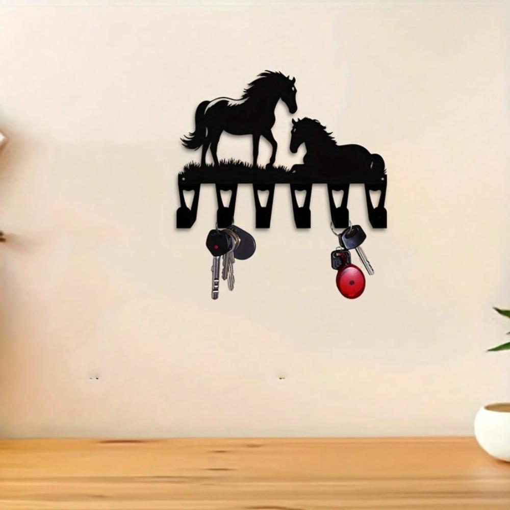 Vintage Horse Shaped Heavy Iron Key Holder Wall Decor 6 Hooks