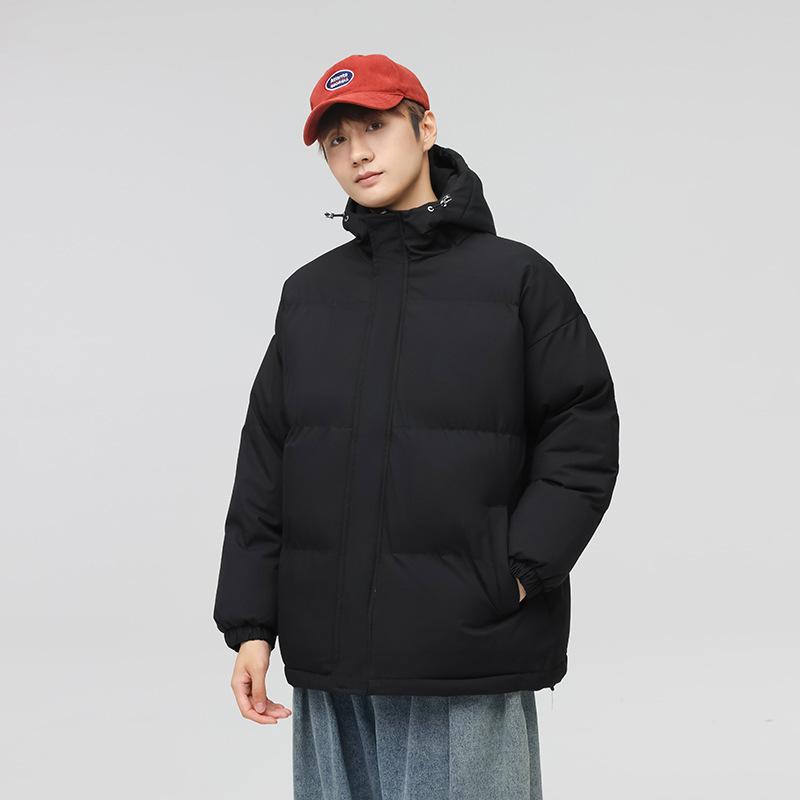 Winter Solid Color Velvet Clothes Men's Hooded Large Size Hong Kong Style Loose Thickened Cotton-padded Clothes Boys' Student Jackets