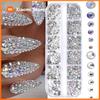 Boxed 3D Flat Back Nail Rhinestones Nail Gems Glass AB & Clear Crystal Rhinestones Kit Nail Art Charms DIY Manicure Accessories