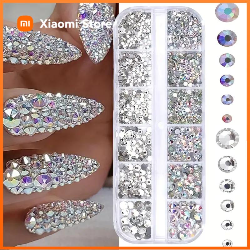 Xiaomi Boxed 3D Flat Back Nail Rhinestones Nail Gems Glass AB & Clear Crystal Rhinestones Kit Nail Art Charms DIY Manicure Accessories