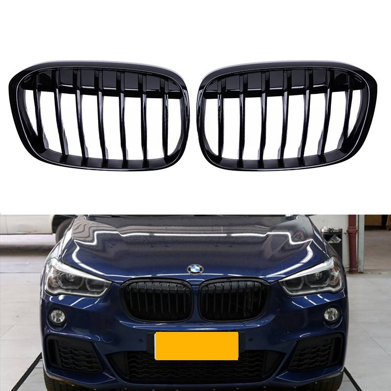 For BMW X1 F48 F49 Glossy Black Grille Car Front Kidney Grill Grilles Racing Grills Single Line Grille 2016-2019 Accessories