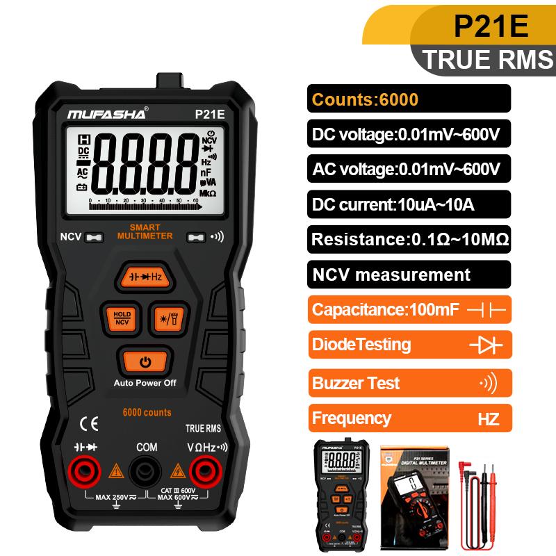 MUFASHA TRUE RMS Multimeter AC/DC Flashlight Digital 6000 COUNTS NCV Smart Multimeter High Precision Multimeter