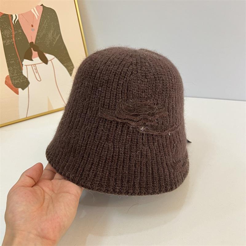 Autumn and Winter Wool Patch Fashion Knitted Bucket Hat Solid Color Warm Simple Bucket Hat