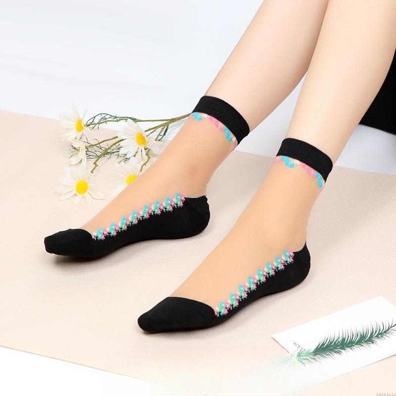 5 Pairs of Women's Spring and Summer Thin Ice Silk and Cotton Bottom Crystal Silk Anti Hook Silk Stockings