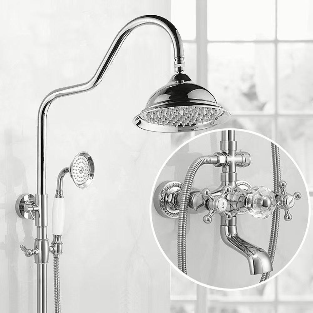 French Retro Full Copper Gold Shower Head Set with Hot and Cold Faucet