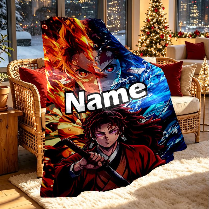 Custom Name Personalized Demon Slayer Print Blanket, Home Decor, Bedroom, Sofa, Camping, Couch, Gifts for Birthday Christmas