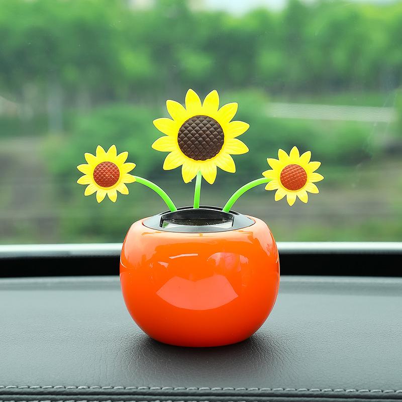 Figurines de Voiture Créatives - Appuie-têtes Tournesol Solaire Oscillant - Décorations Intérieures de Voiture