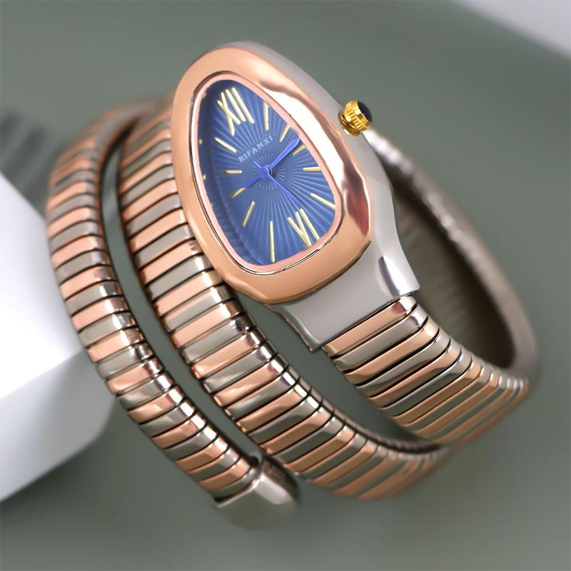 Fashion Snake Women's Quartz Watches Hot Sale Two-ring Coil Watch Strap Luxury Gold  Rose Gold Bracelet Wristwatch Gift Relogio