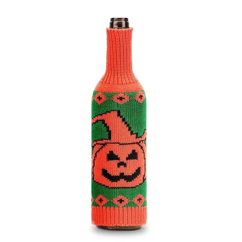 652F Halloween Wine Bottle Cover Pumpkin Skull Spiders Knitting Wine Bags Decoration