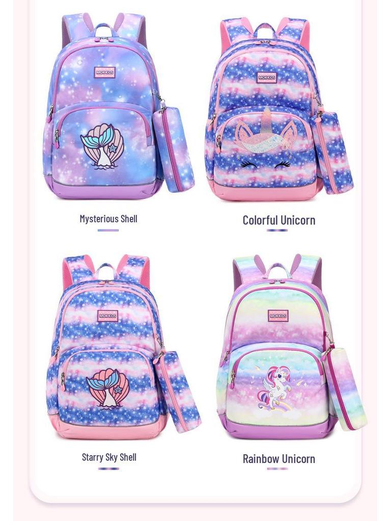 Mok Lightweight Double Shoulder School Backpack & Pencil Case Set for Girls, Grades 1-6