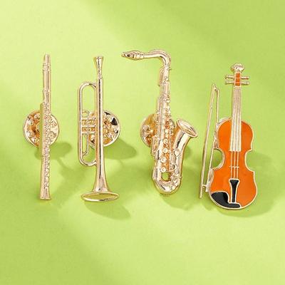 4Pcs Alloy Enamel Brooches Musical Instruments Backpacks Decoration Lapel Pins Jewelry Accessories
