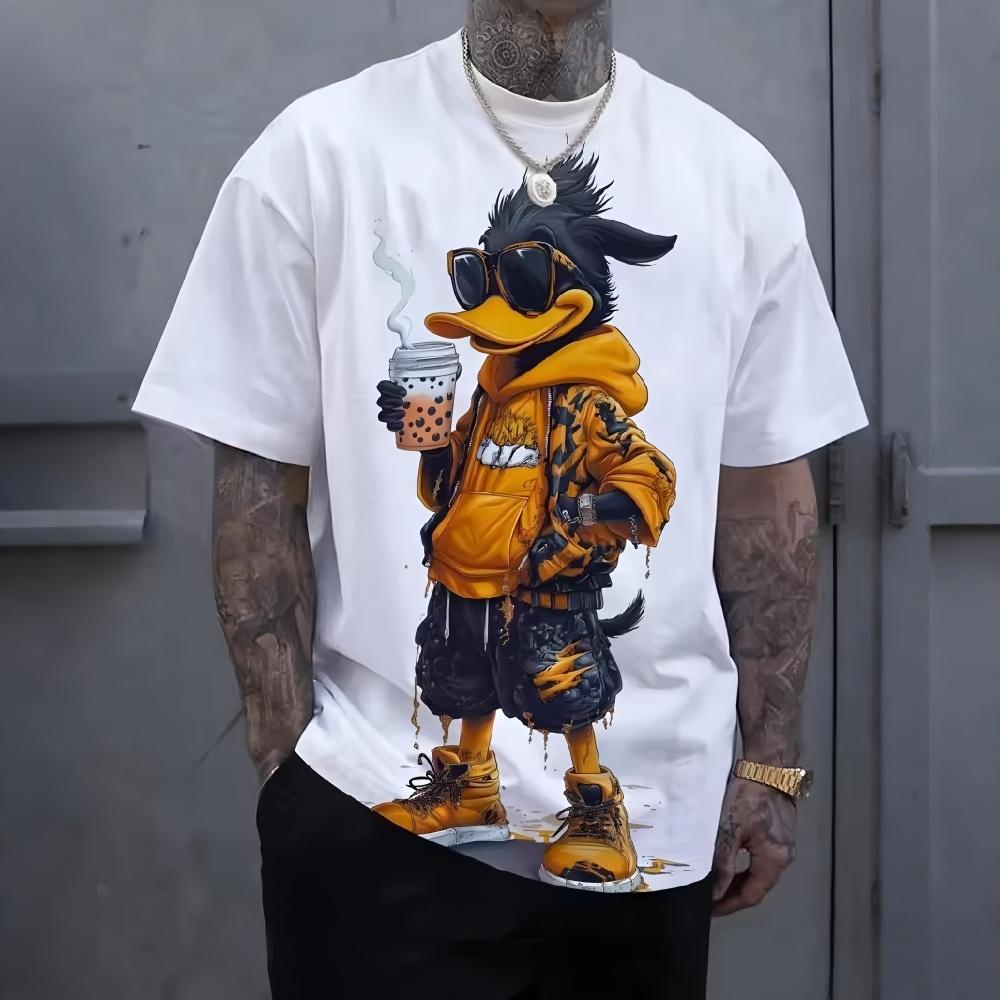 Casual T-shirt with Fun 3D Duck Digital Print, Loose and Breathable Round Neck Top for Men