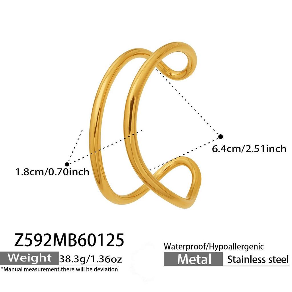 Korean Double Circle Arc Open Bracelet: Niche 18K Gold-Plated Stainless Steel Design
