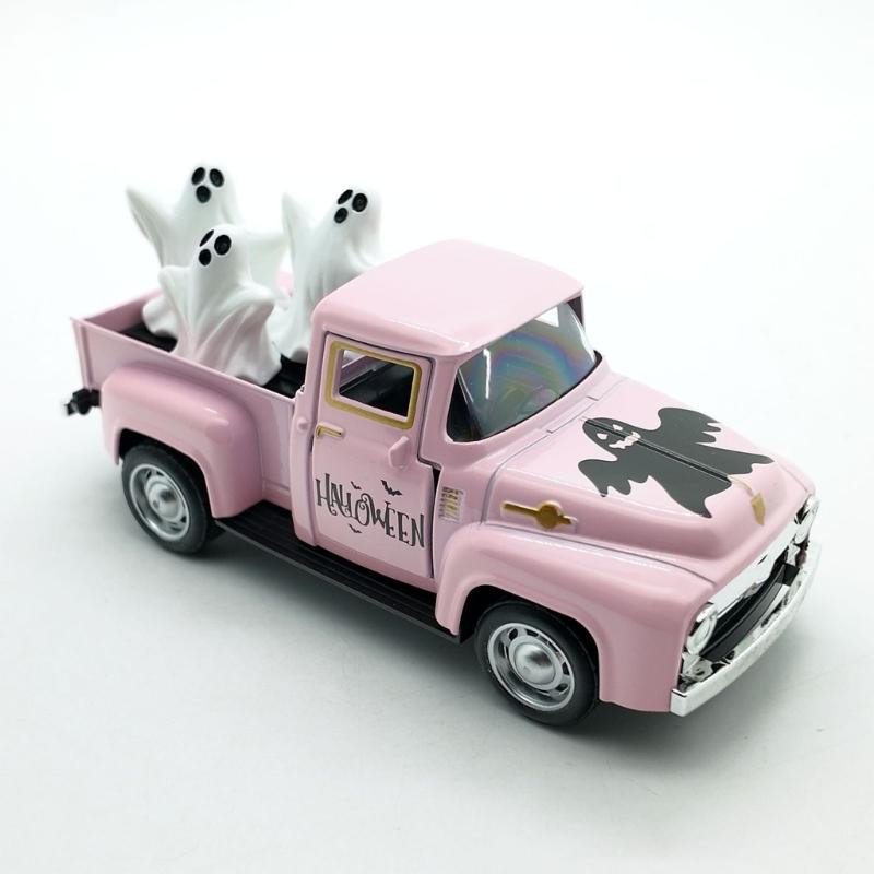 Haunted Metal Truck Halloween Collectible Alloy Car Model with Removable Ghostly Miniature Ornament Home Decors Gift