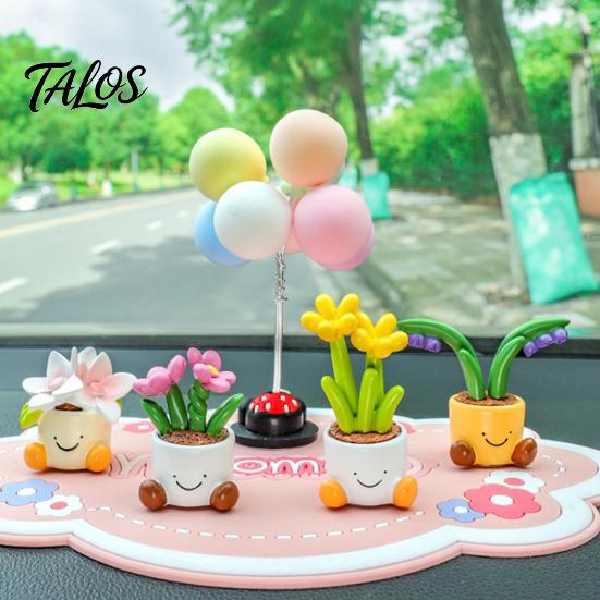 Decorative Accessories for Car Interior Cute Mini Flower Pot Figurine, Resin Cartoon Planter Ornament Kawaii Plant Figurine Shelf Dashboard